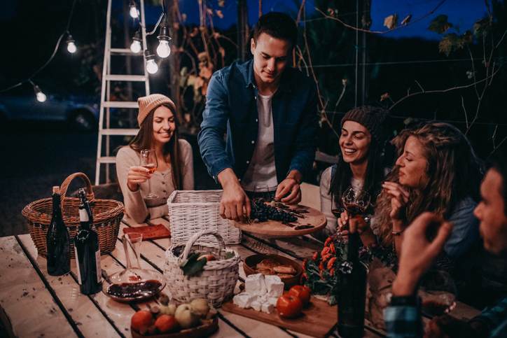 Young people enjoying wine